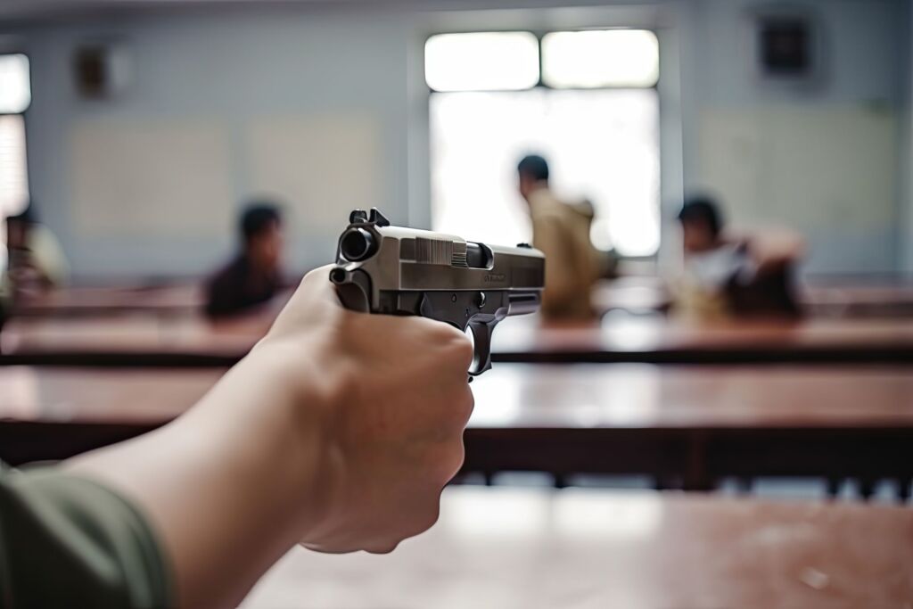 man with gun in school class shooting crisis problem generative